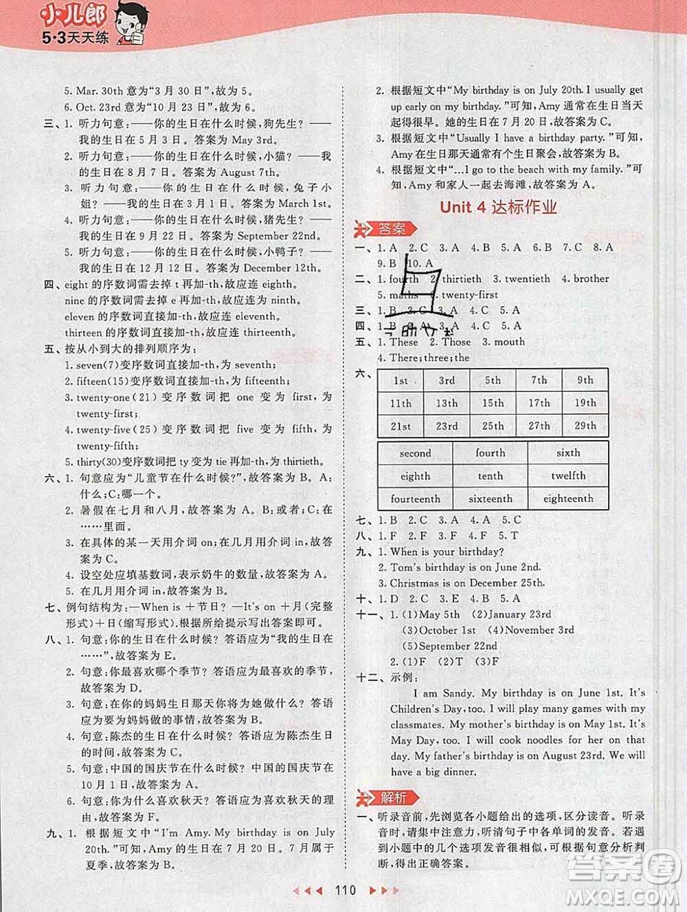 2020年春小兒郎53天天練五年級(jí)英語下冊(cè)人教版參考答案