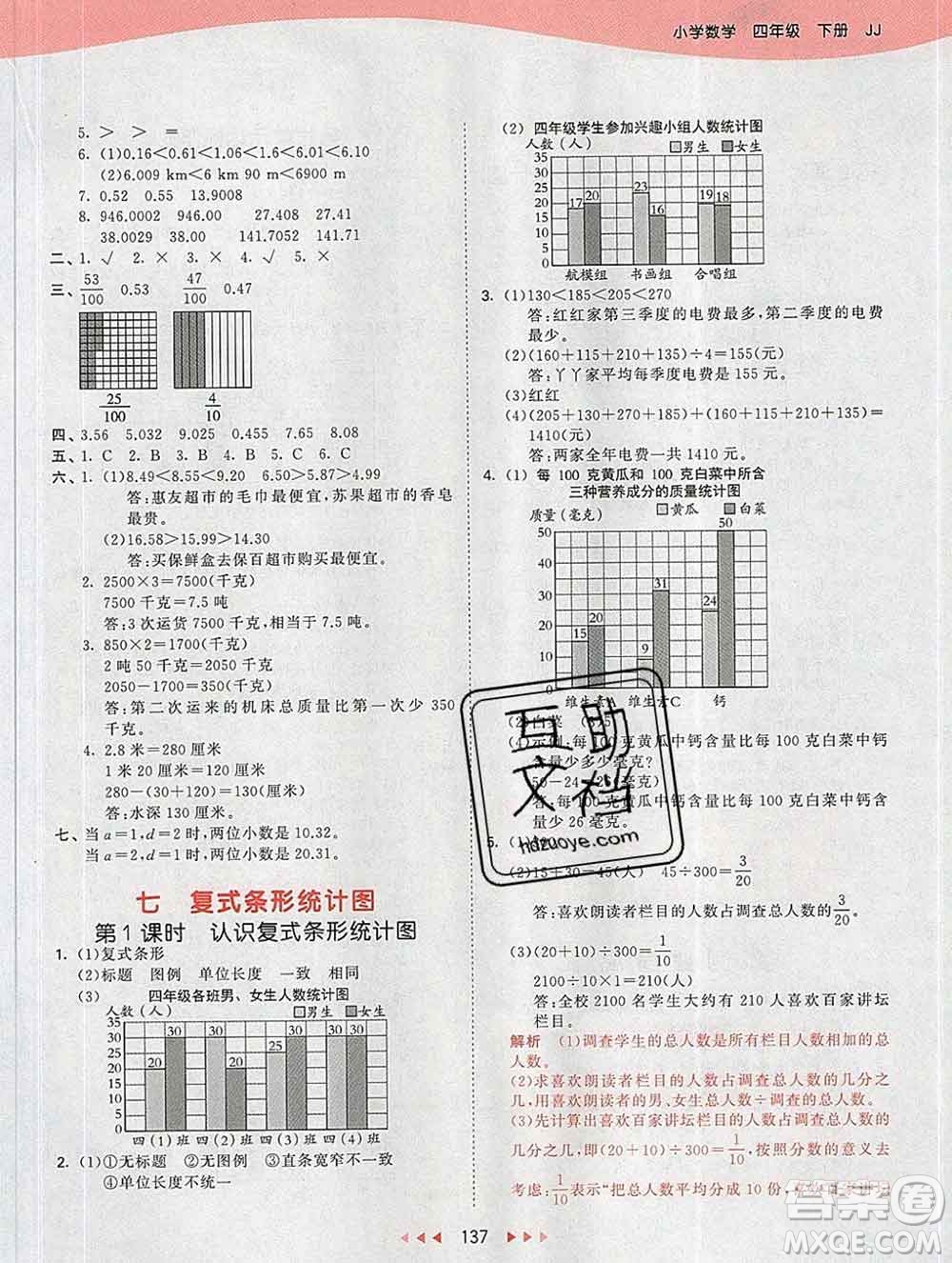 2020年春小兒郎53天天練四年級(jí)數(shù)學(xué)下冊(cè)冀教版參考答案