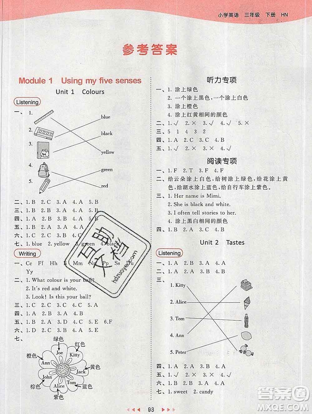 2020年春小兒郎53天天練三年級(jí)英語下冊(cè)滬教牛津版參考答案