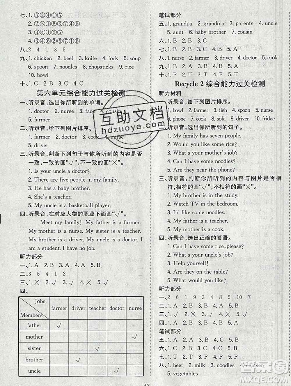 浙江大學(xué)出版社2019課時特訓(xùn)優(yōu)化作業(yè)本四年級英語上冊人教版答案