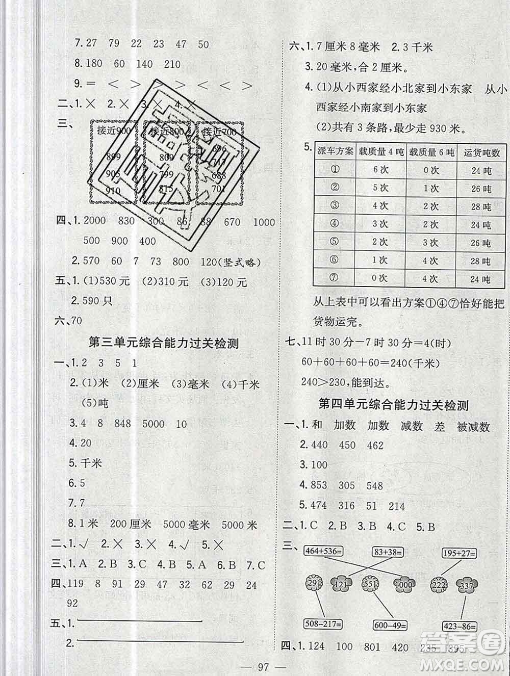 浙江大學(xué)出版社2019課時特訓(xùn)優(yōu)化作業(yè)本三年級數(shù)學(xué)上冊人教版答案