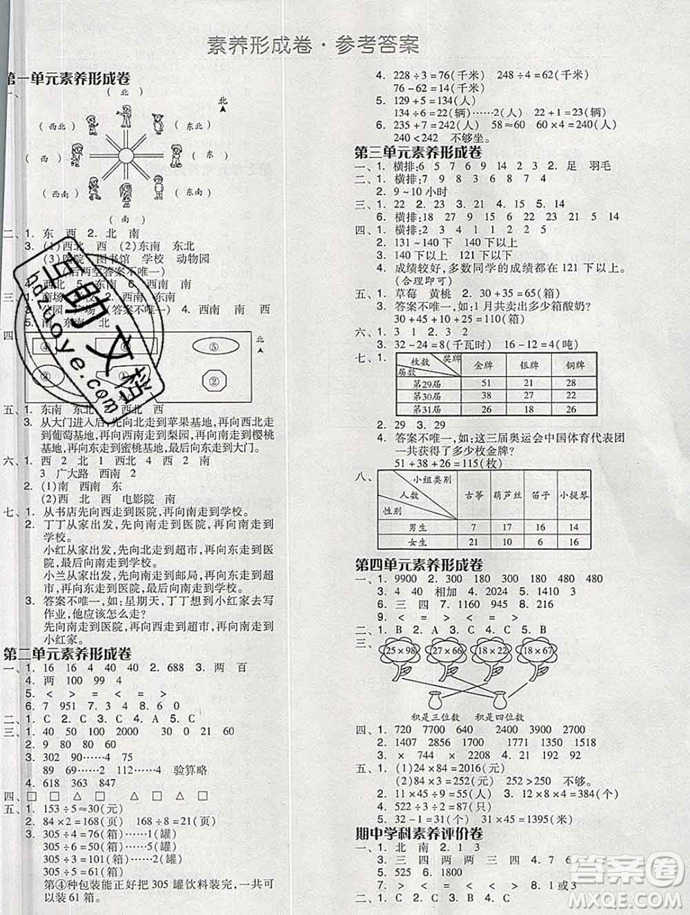 開明出版社2020春全品學(xué)練考三年級數(shù)學(xué)下冊人教版答案