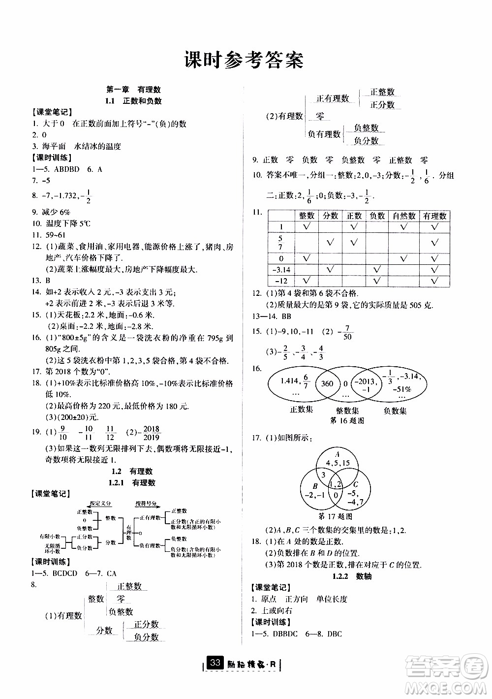 勵耘書業(yè)2019版勵耘新同步數(shù)學(xué)七年級上冊人教版參考答案