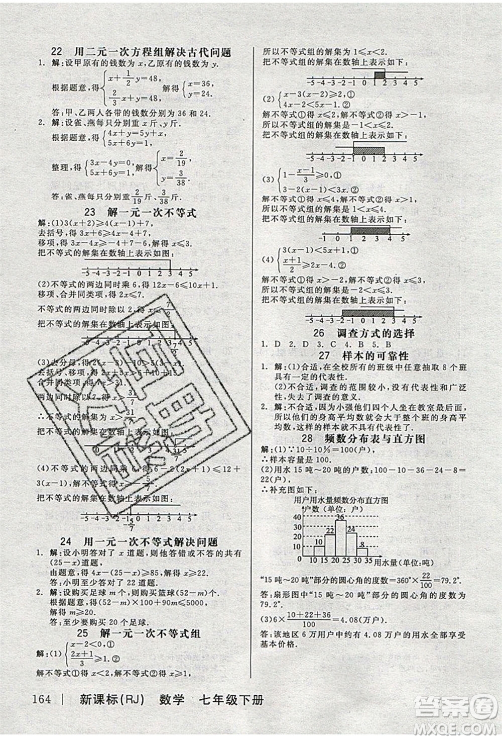 陽光出版社2020年全品作業(yè)本數(shù)學(xué)七年級(jí)下冊(cè)新課標(biāo)RJ人教版參考答案