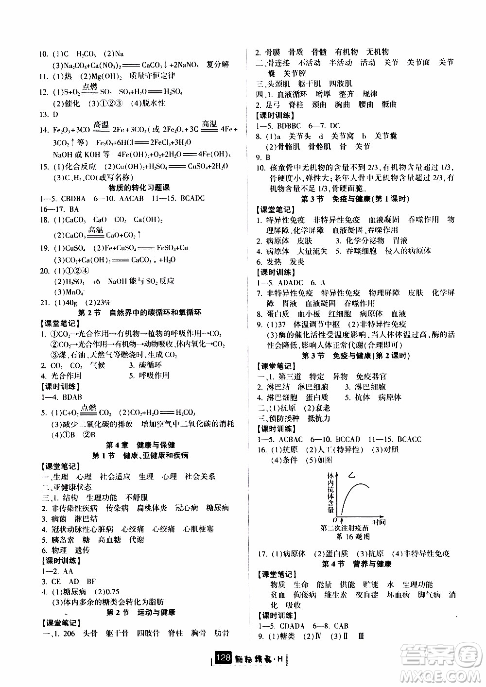 勵(lì)耘書業(yè)2019年勵(lì)耘新同步科學(xué)九年級(jí)全一冊(cè)華師大版參考答案