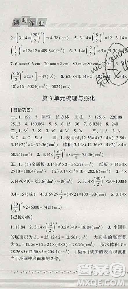 寧夏人民教育出版社2020春經綸學典課時作業(yè)六年級數(shù)學下冊人教版答案