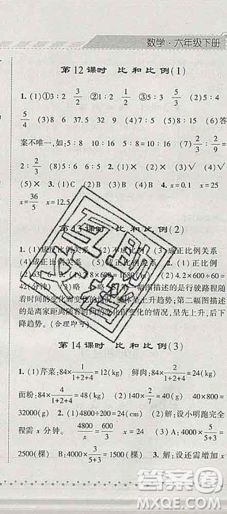 寧夏人民教育出版社2020春經綸學典課時作業(yè)六年級數(shù)學下冊人教版答案