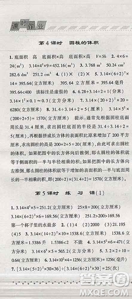 寧夏人民教育出版社2020春經(jīng)綸學(xué)典課時(shí)作業(yè)六年級(jí)數(shù)學(xué)下冊(cè)江蘇版答案