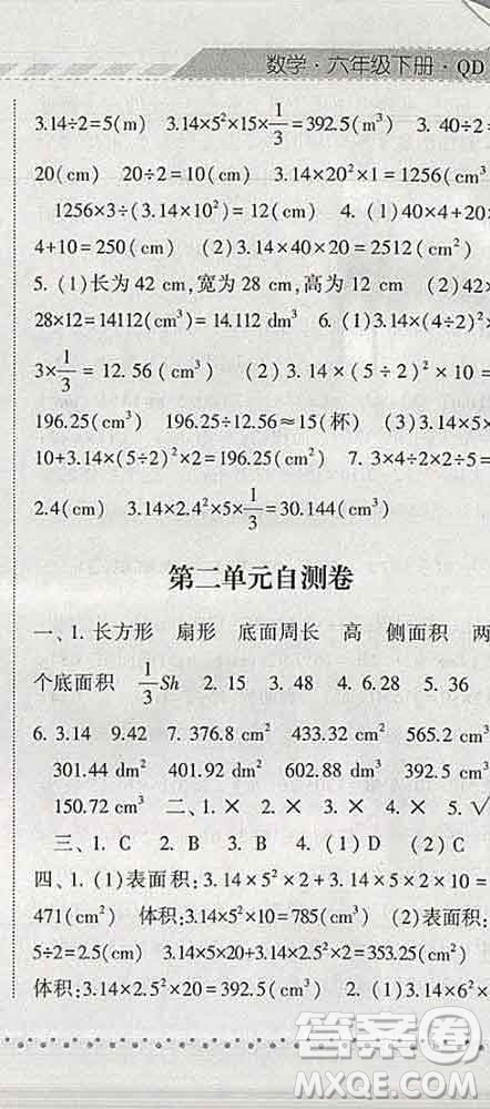 寧夏人民教育出版社2020春經(jīng)綸學(xué)典課時作業(yè)六年級數(shù)學(xué)下冊青島版答案