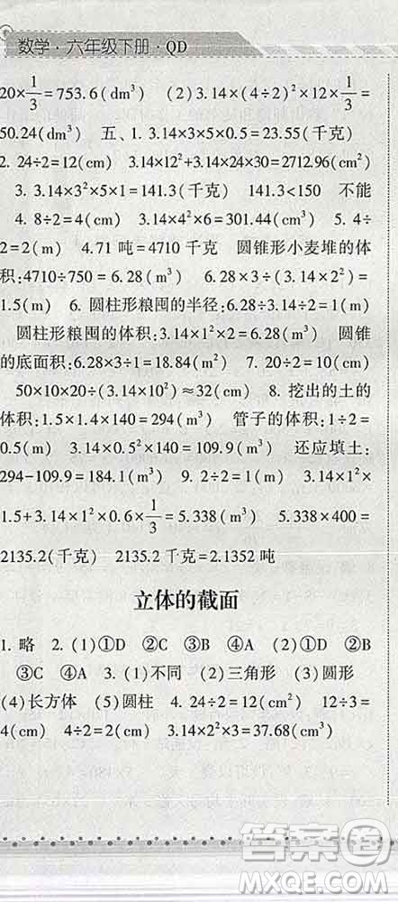 寧夏人民教育出版社2020春經(jīng)綸學(xué)典課時作業(yè)六年級數(shù)學(xué)下冊青島版答案