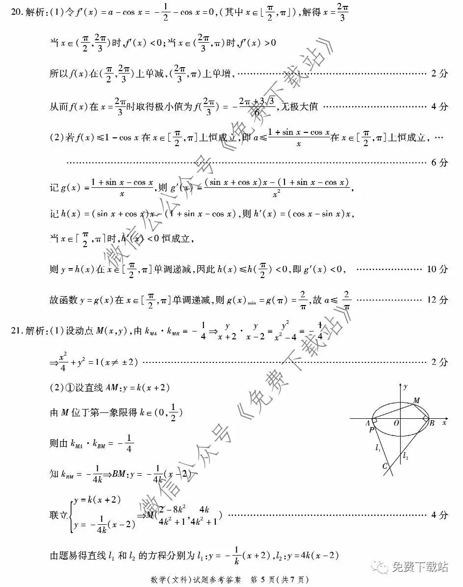 四省八校2020屆高三第三次教學(xué)質(zhì)量檢測(cè)考試文科數(shù)學(xué)答案