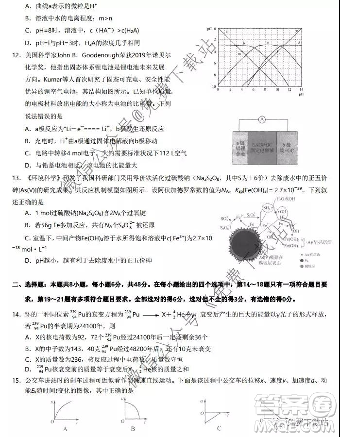 湖北省華中師大附中2020屆高三教學質(zhì)量聯(lián)合測評理科綜合試題及答案