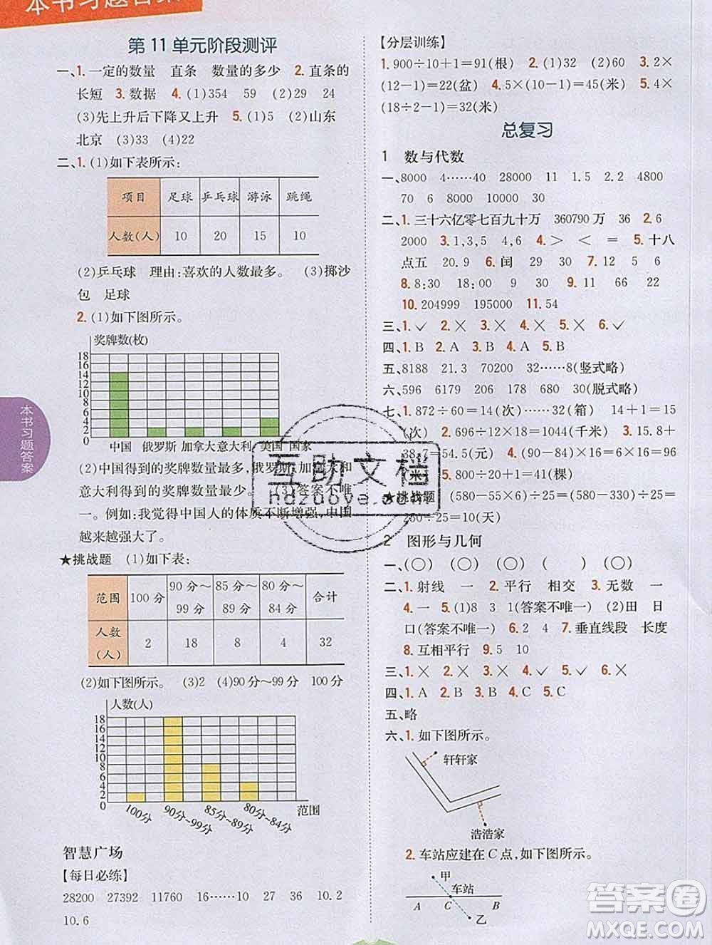 吉林人民出版社2020春小學教材完全解讀三年級數(shù)學下冊青島版五四制答案