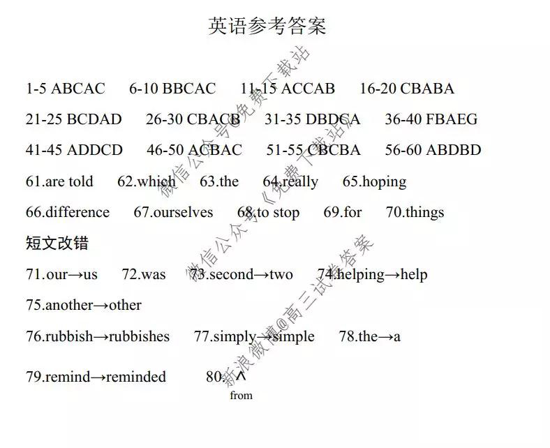 ?2020屆全國高考分科綜合模擬測試卷四英語答案