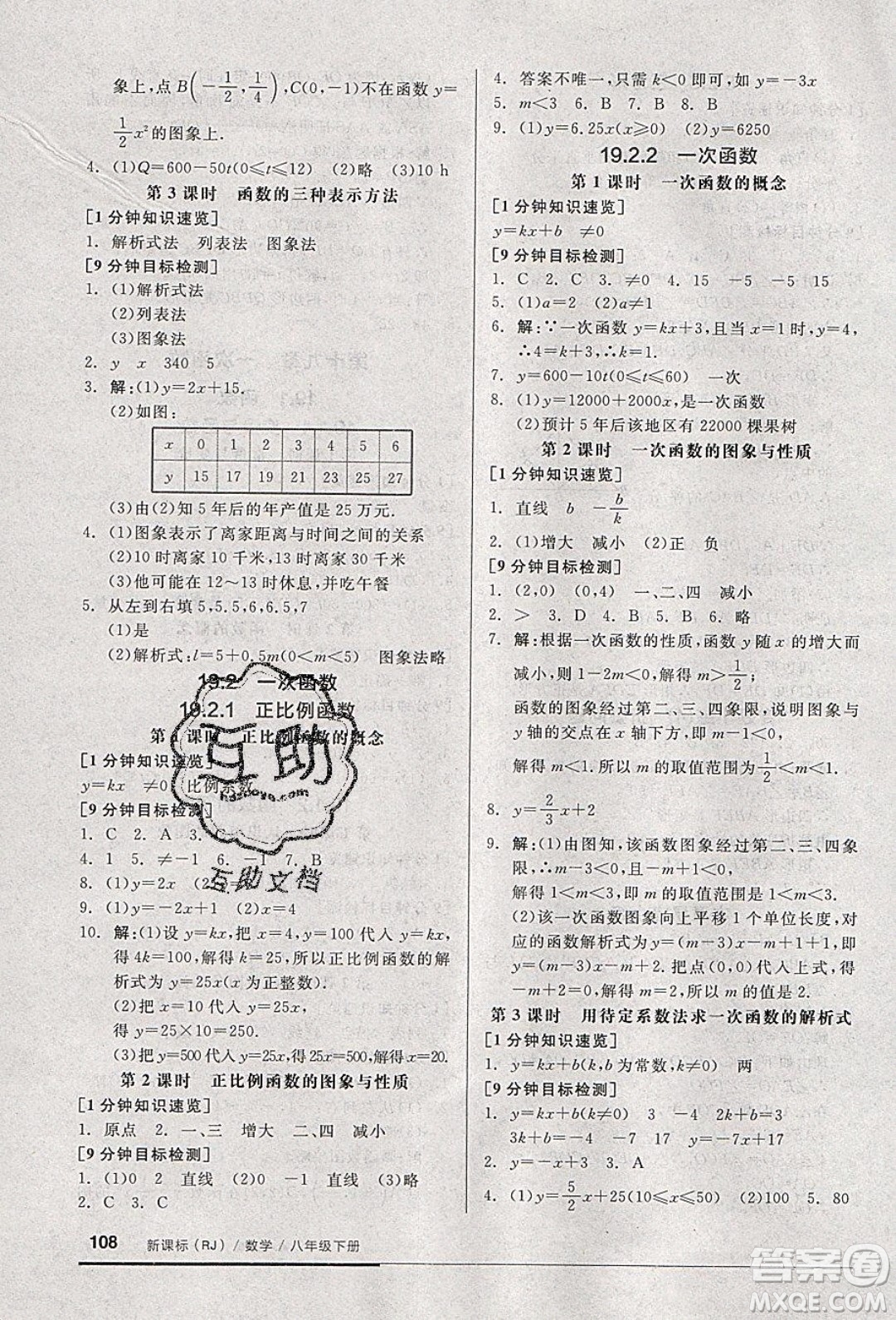 2020年全品基礎(chǔ)小練習(xí)數(shù)學(xué)八年級(jí)下冊(cè)人教版參考答案