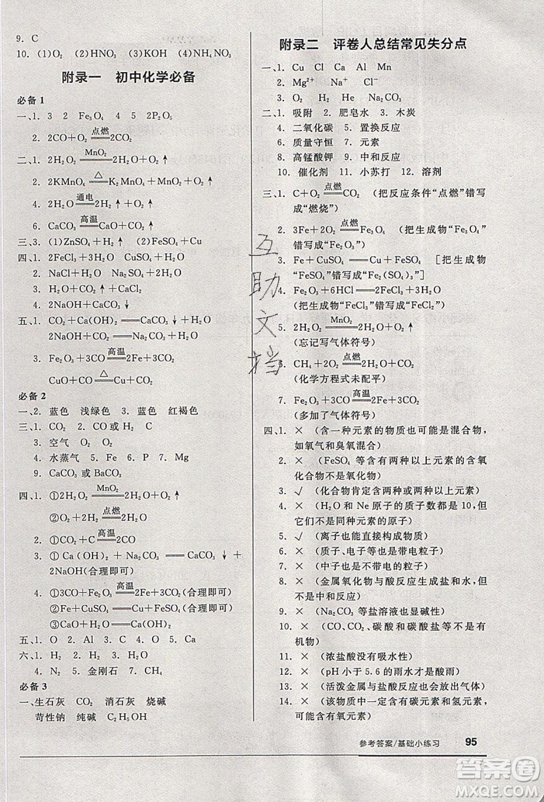 陽(yáng)光出版社2020年全品基礎(chǔ)小練習(xí)化學(xué)九年級(jí)下冊(cè)人教版參考答案