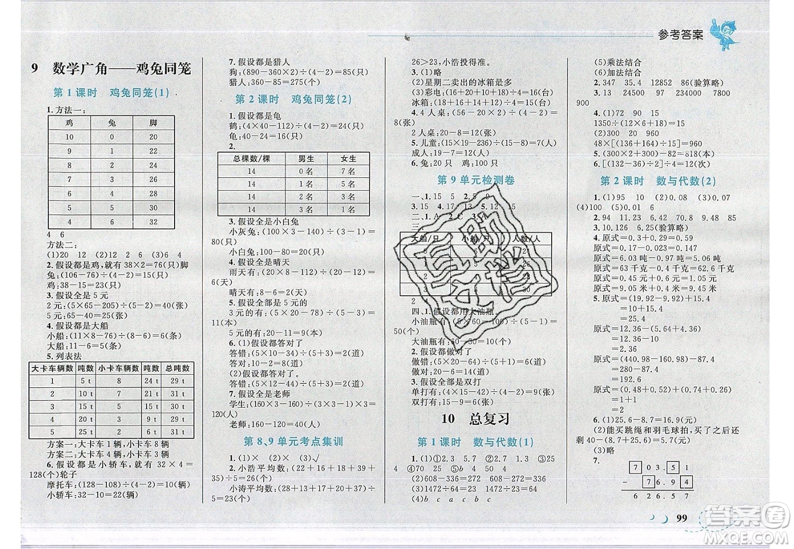 2020春小學(xué)學(xué)考優(yōu)化設(shè)計小超人作業(yè)本數(shù)學(xué)四年級下冊人教版答案