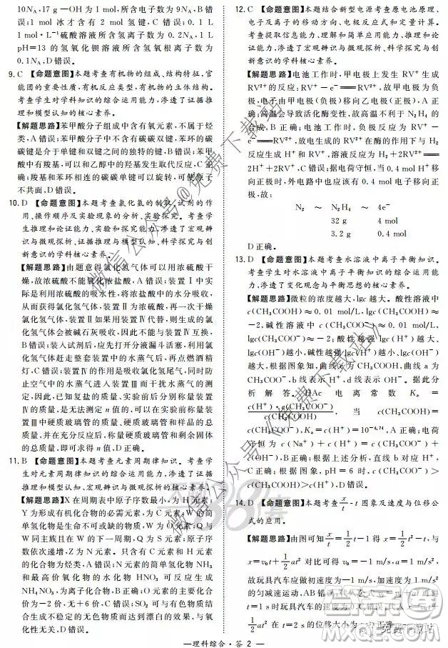 超級(jí)全能生2020高考全國卷24省1月聯(lián)考丙卷理科綜合答案