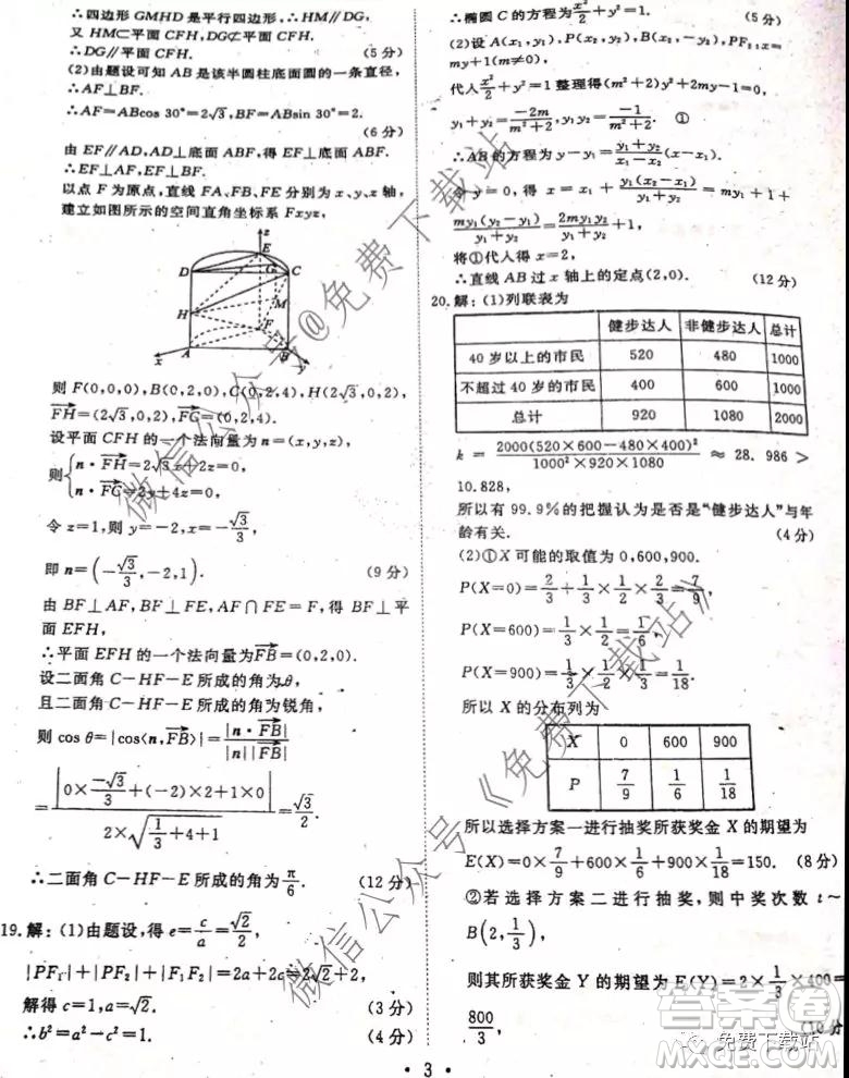 2020屆衡水金卷分科綜合卷一理科數(shù)學(xué)答案