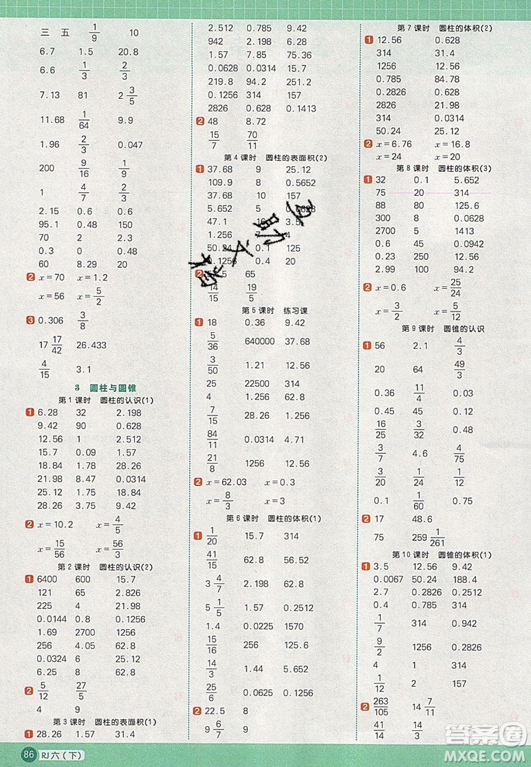 2020春陽光同學(xué)計(jì)算小達(dá)人六年級(jí)數(shù)學(xué)下冊(cè)人教版答案