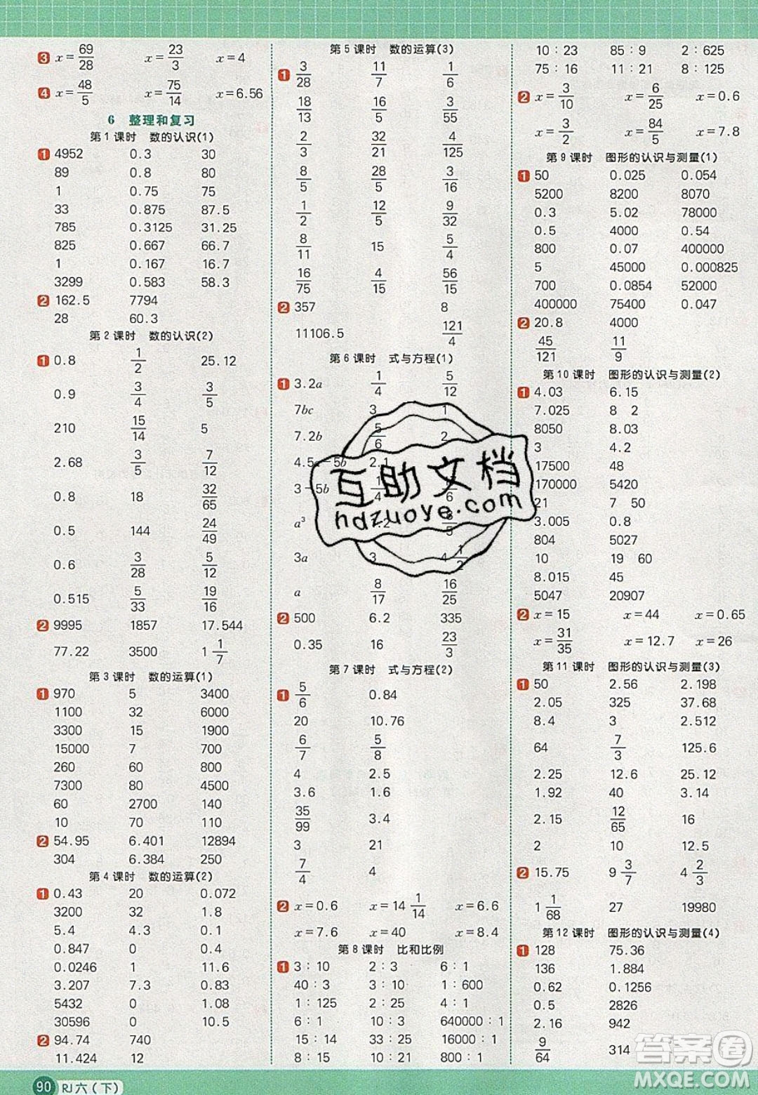 2020春陽光同學(xué)計(jì)算小達(dá)人六年級(jí)數(shù)學(xué)下冊(cè)人教版答案