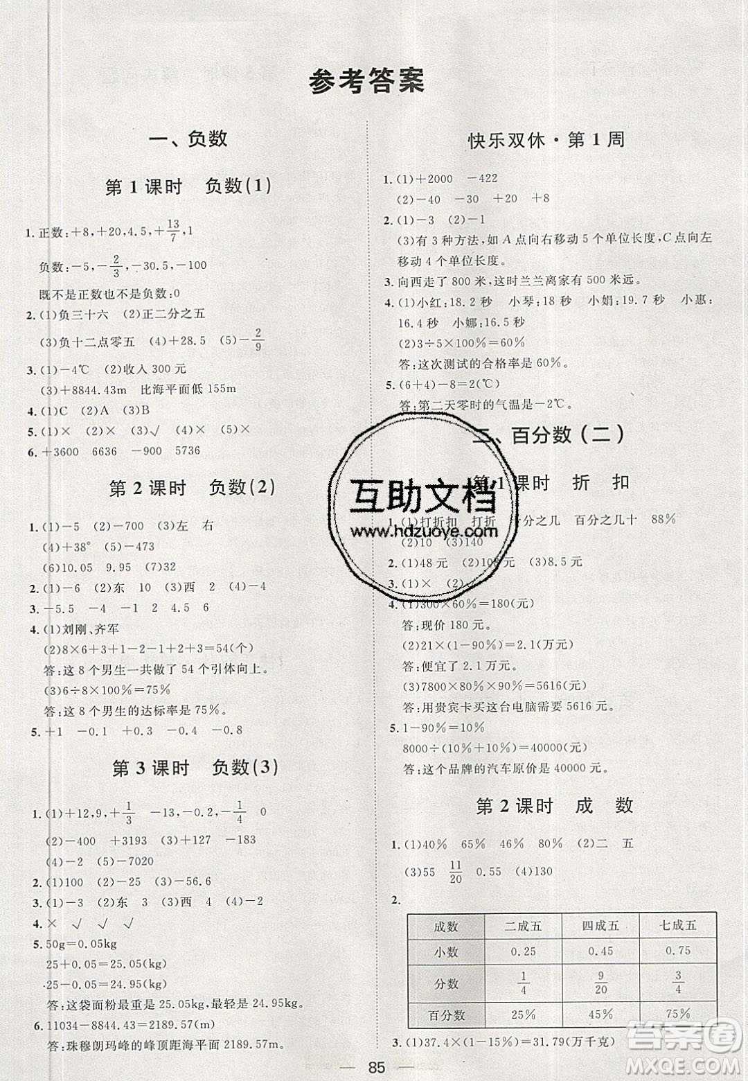 2020年陽光計劃第一步六年級數(shù)學下冊人教版答案