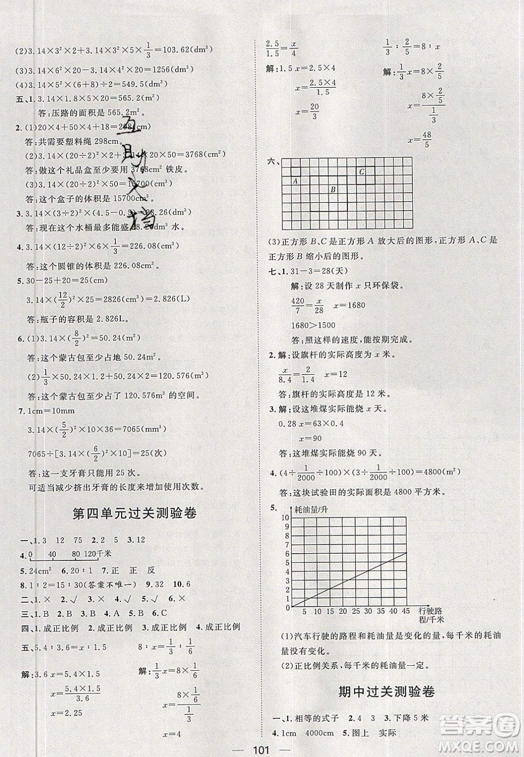 2020年陽光計劃第一步六年級數(shù)學下冊人教版答案