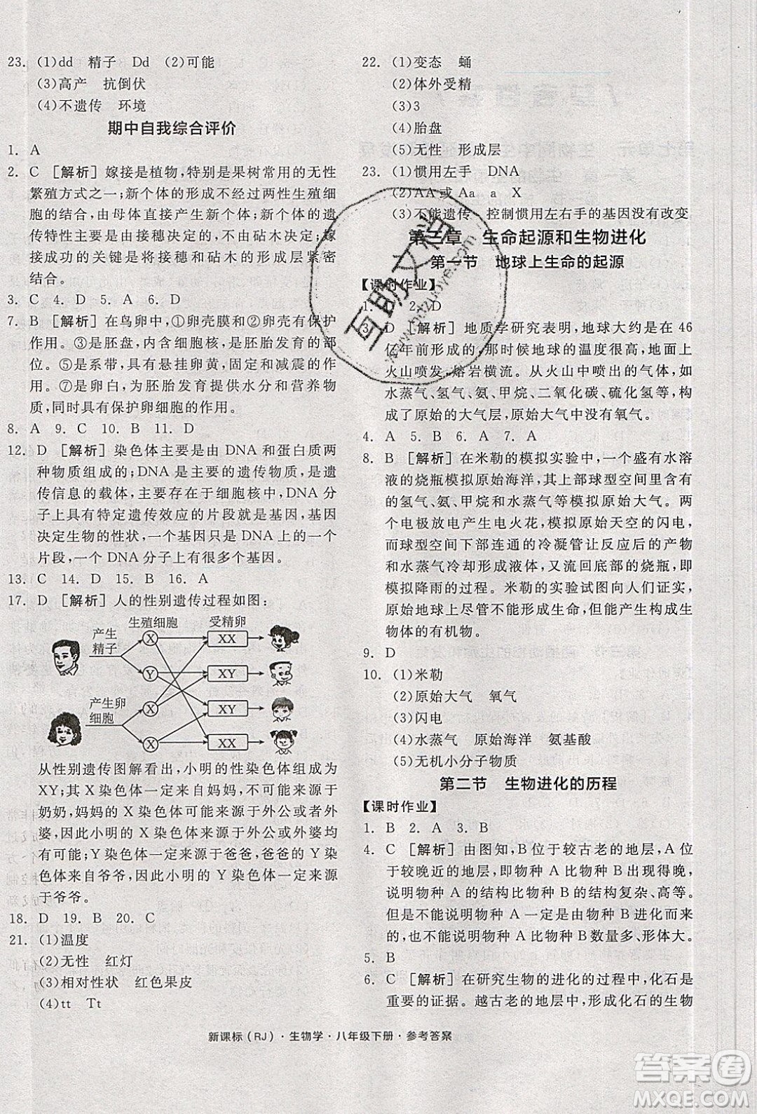 陽(yáng)光出版社2020年全品學(xué)練考生物八年級(jí)下冊(cè)新課標(biāo)RJ人教版答案