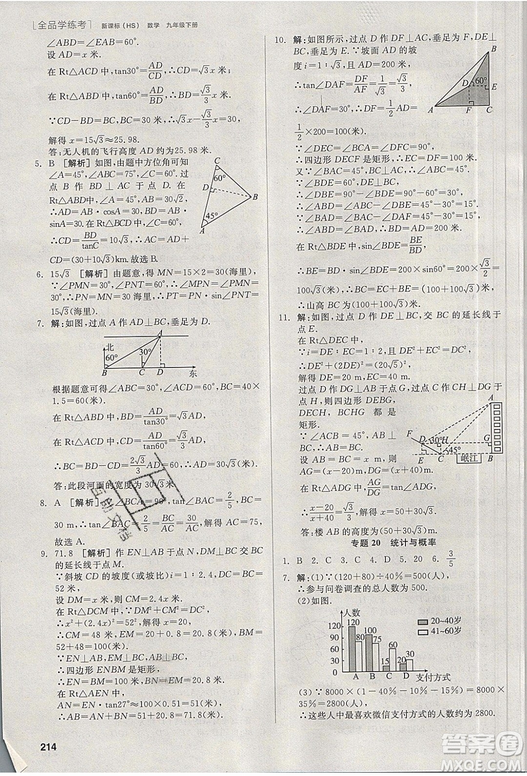 陽(yáng)光出版社2020年全品學(xué)練考數(shù)學(xué)九年級(jí)下冊(cè)新課標(biāo)HS華師大版答案