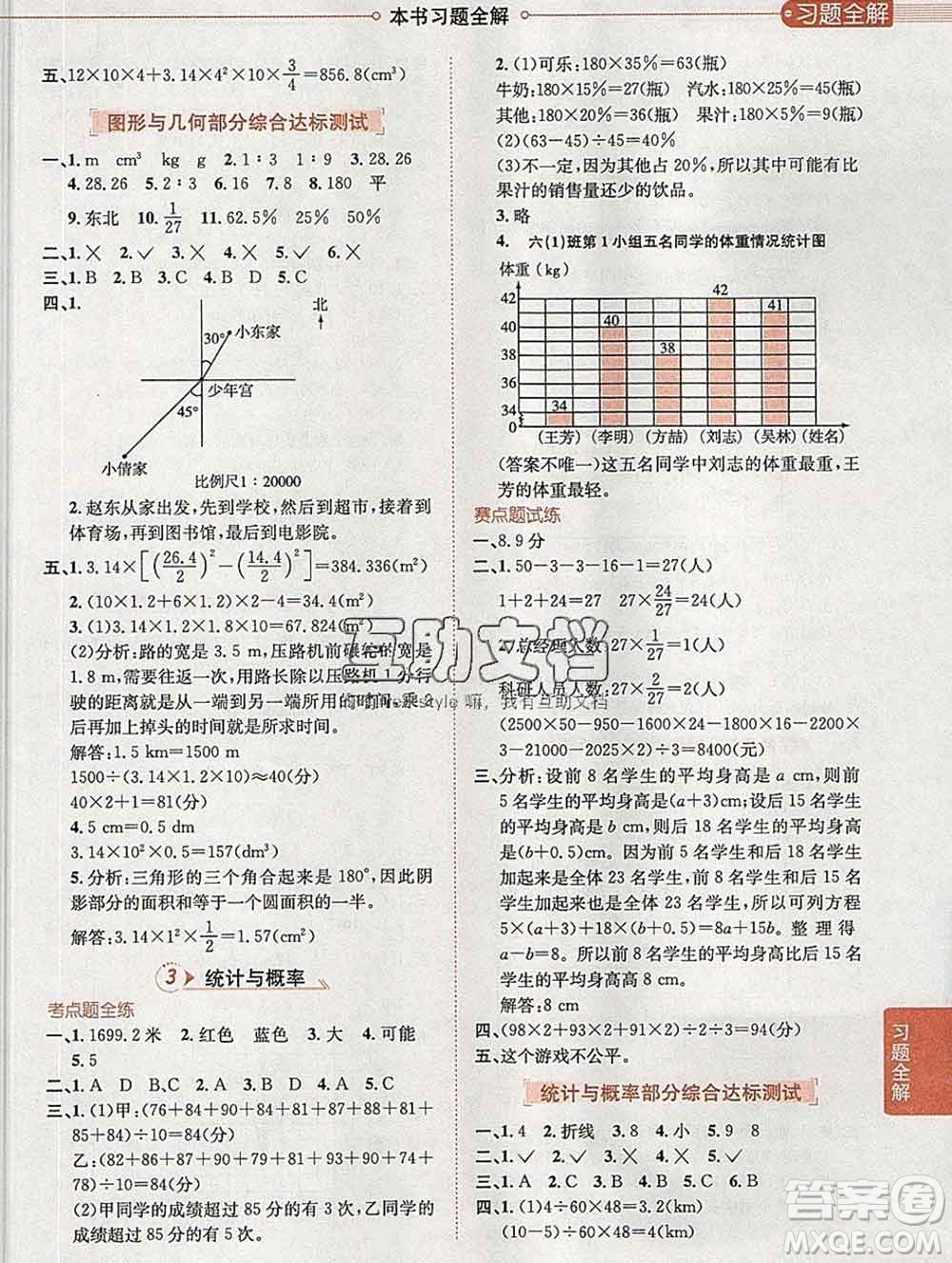 2020春小學(xué)教材全解六年級(jí)數(shù)學(xué)下冊(cè)西師大版答案