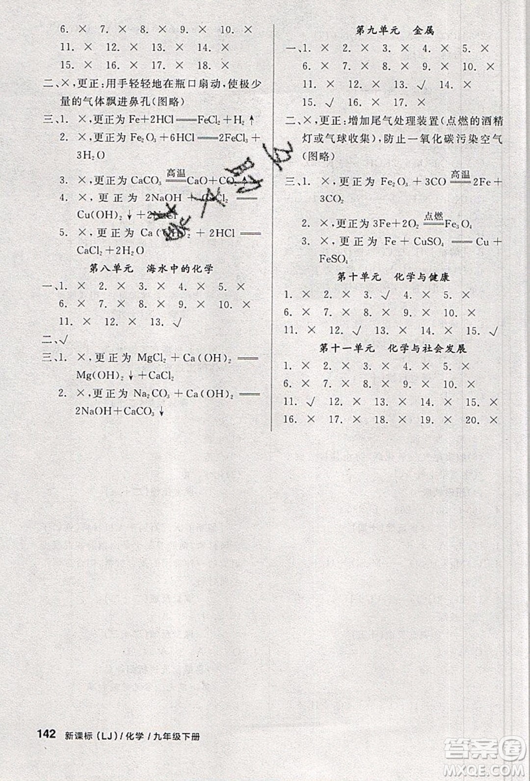 陽光出版社2020年全品學練考化學九年級下冊新課標LJ魯教版答案