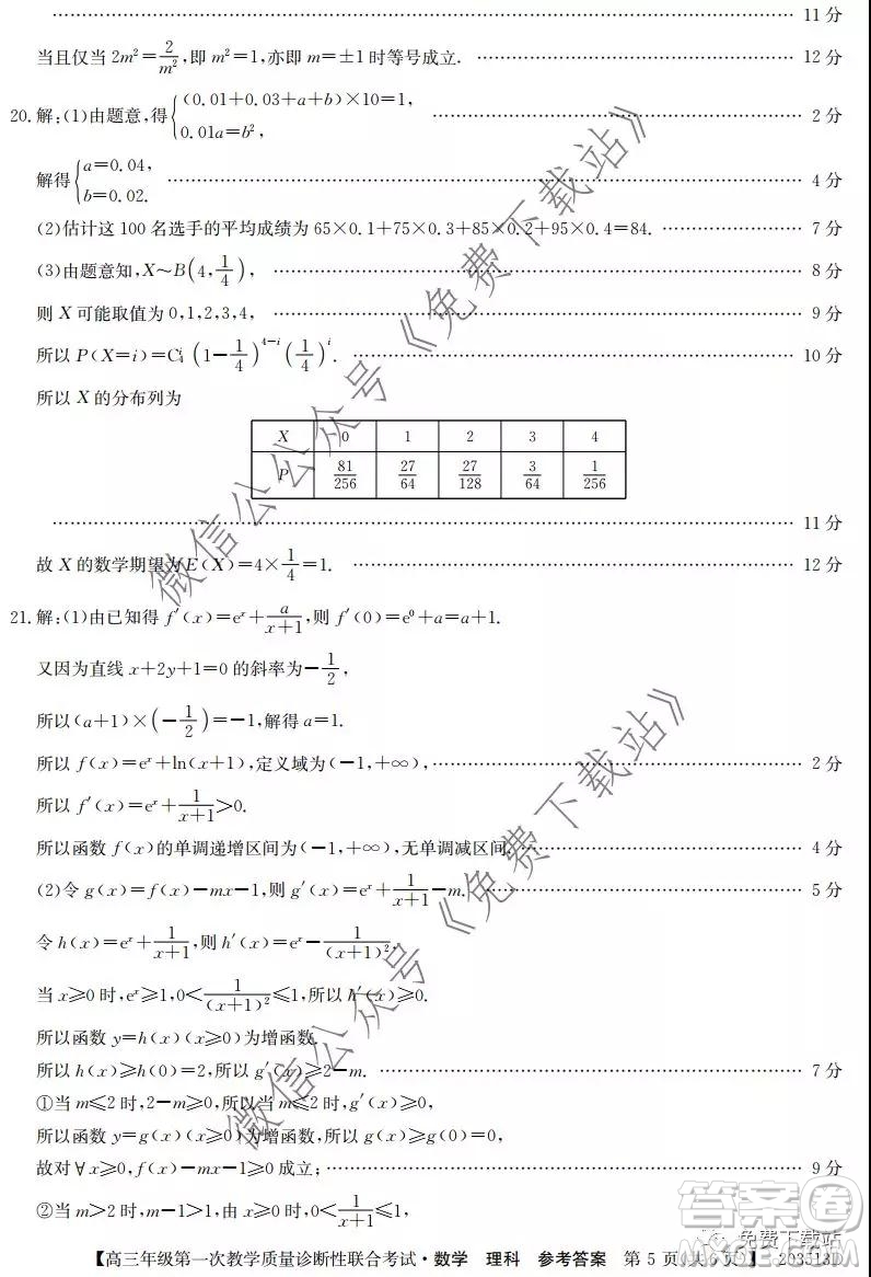 2020年1月廣西高三年級第一次教學(xué)質(zhì)量診斷性聯(lián)合考試?yán)砜茢?shù)學(xué)試題及答案