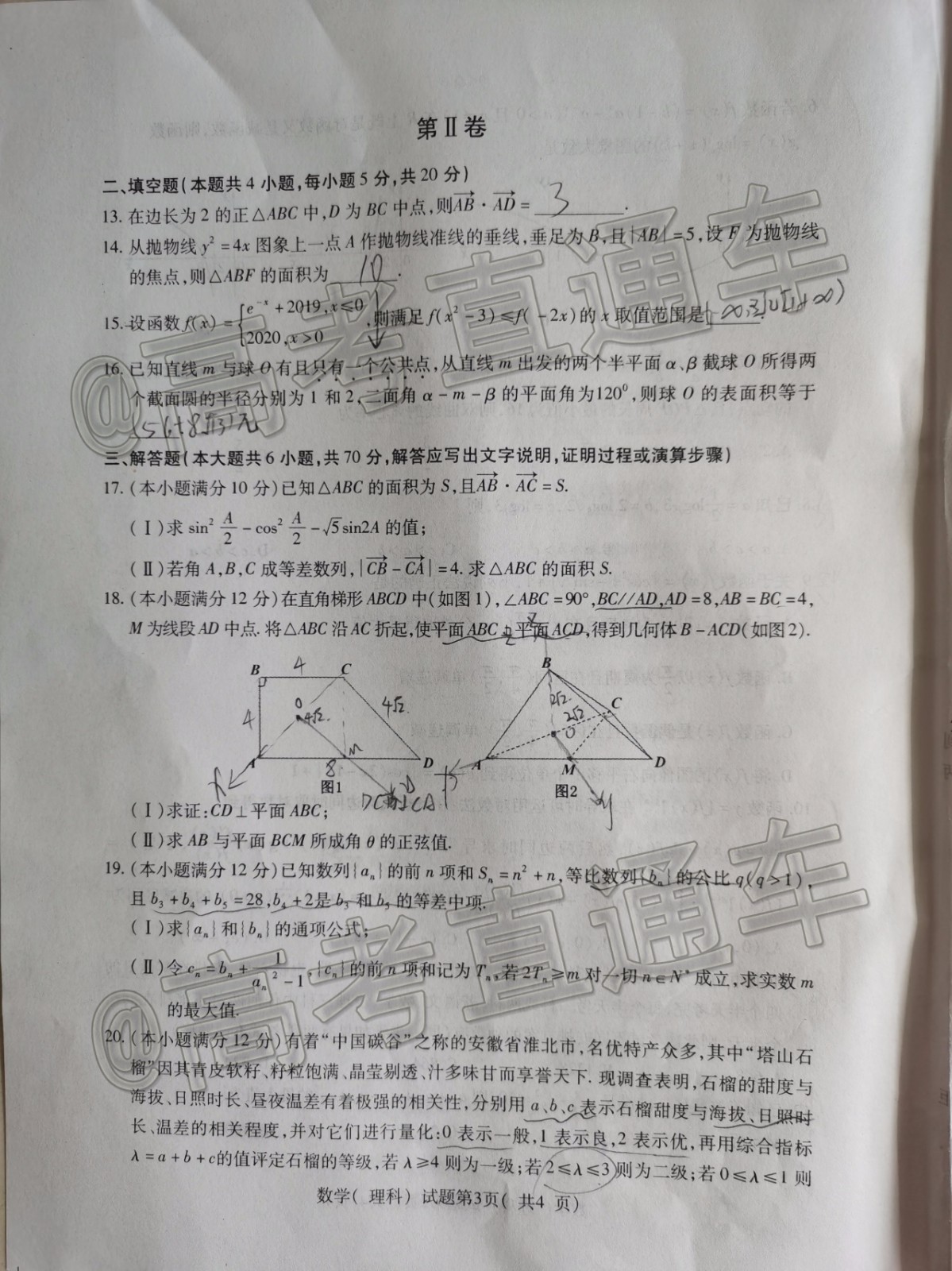 淮北市2020屆高三第一次模擬考試?yán)頂?shù)試題及答案