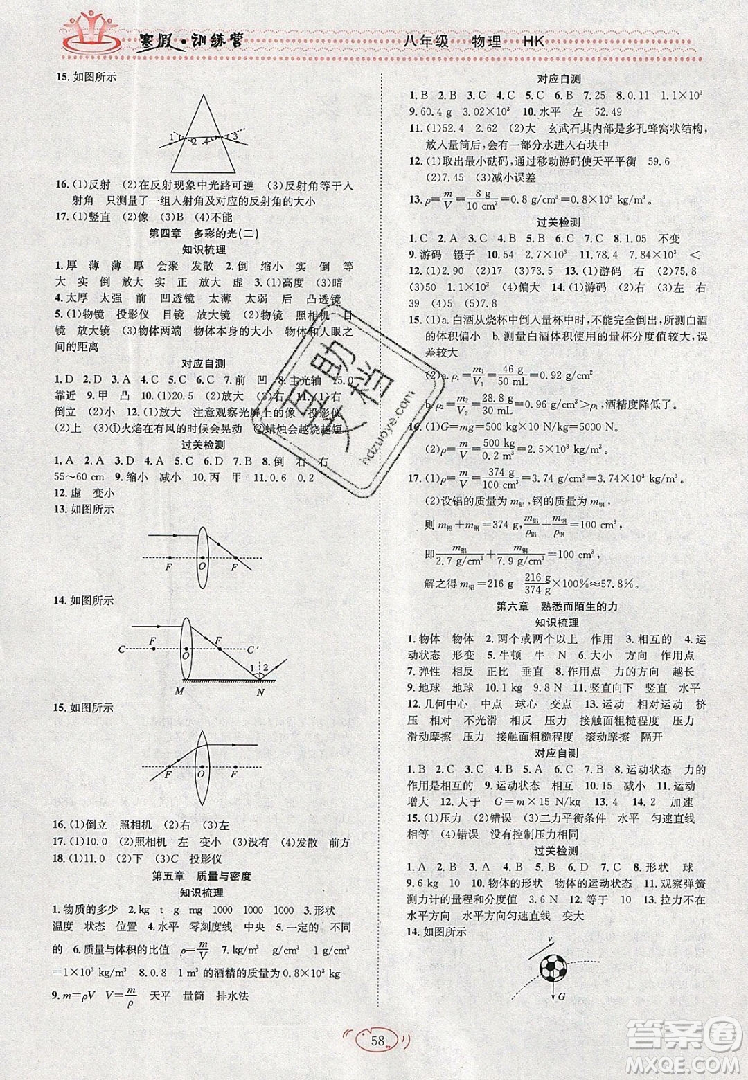 德華書業(yè)2020寒假訓(xùn)練營學(xué)年總復(fù)習(xí)八年級(jí)物理滬科版答案