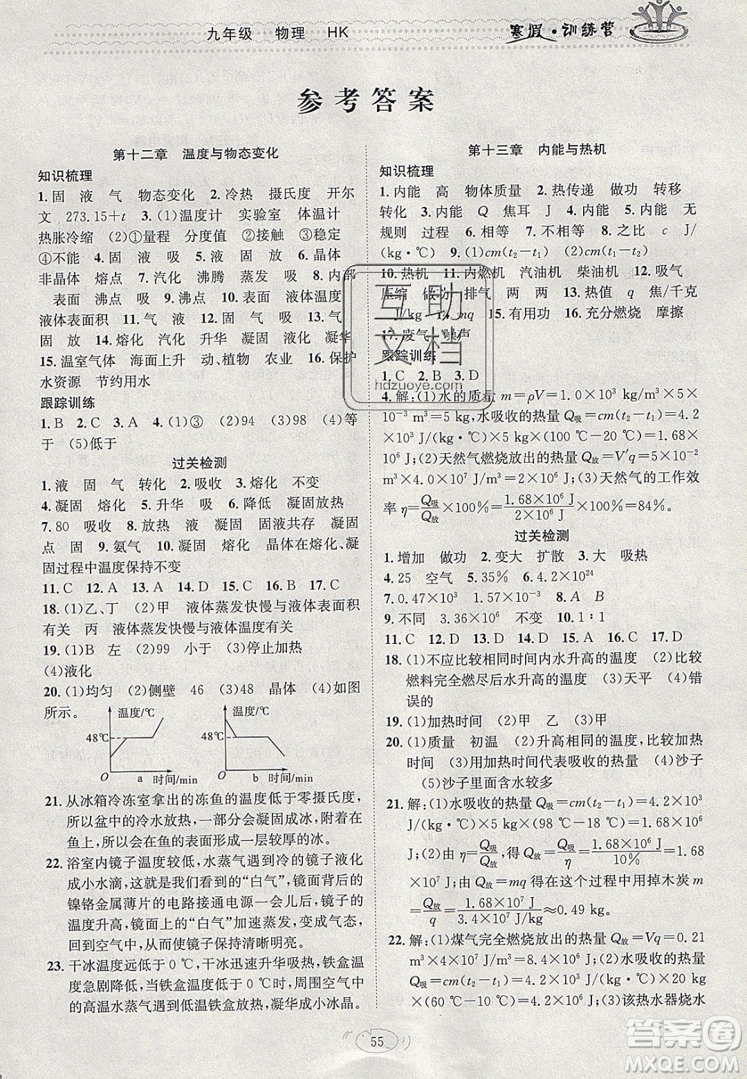 德華書業(yè)2020寒假訓練營學年總復習九年級物理滬科版答案