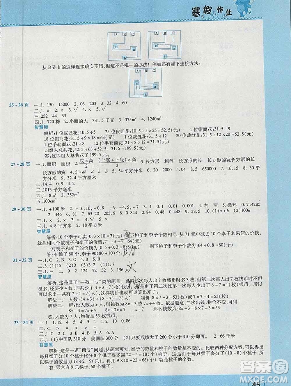 2020年豫新銳圖書假期園地寒假作業(yè)五年級(jí)數(shù)學(xué)蘇教版答案