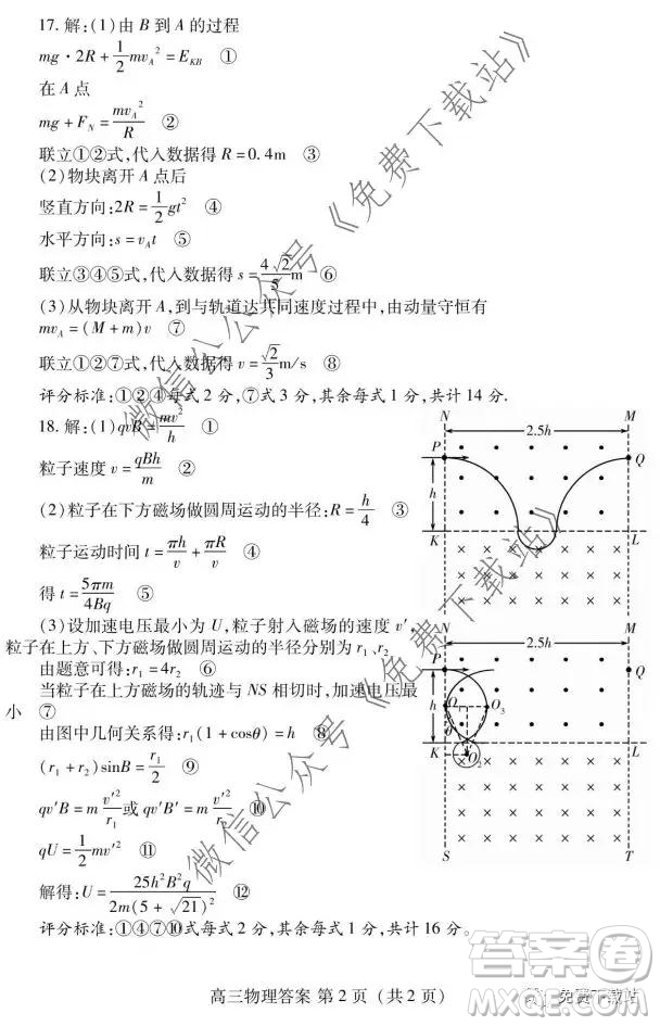 山東省濰坊市2020屆高三期末聯(lián)考物理答案