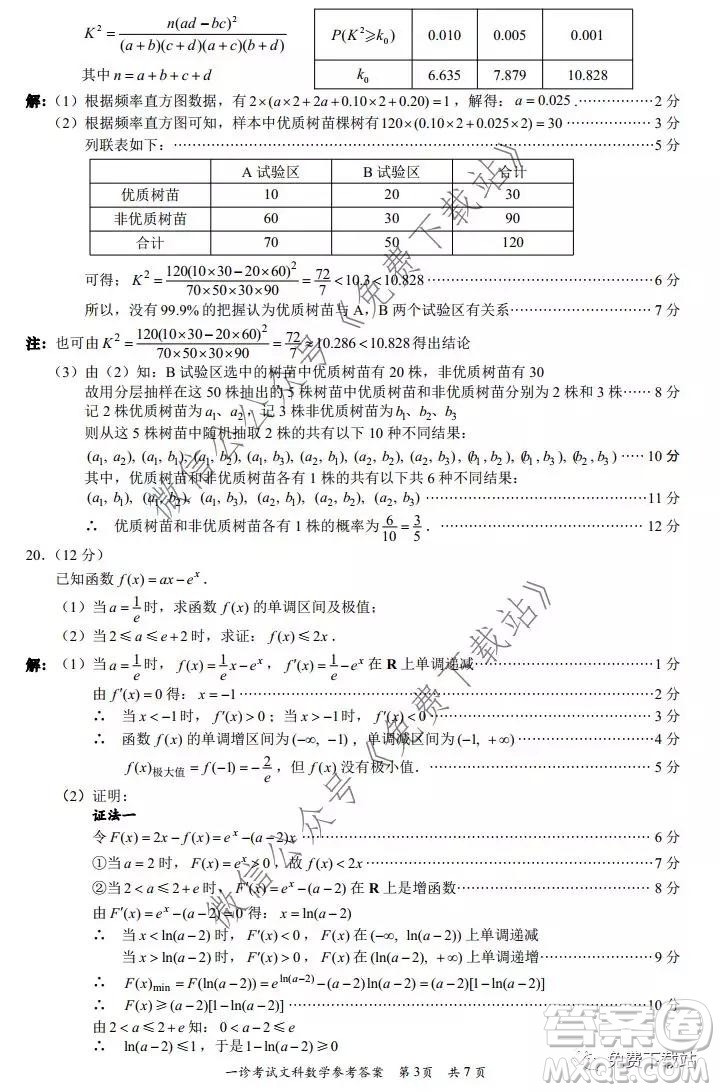 巴中市普通高中2017級一診考試文科數(shù)學試題及答案