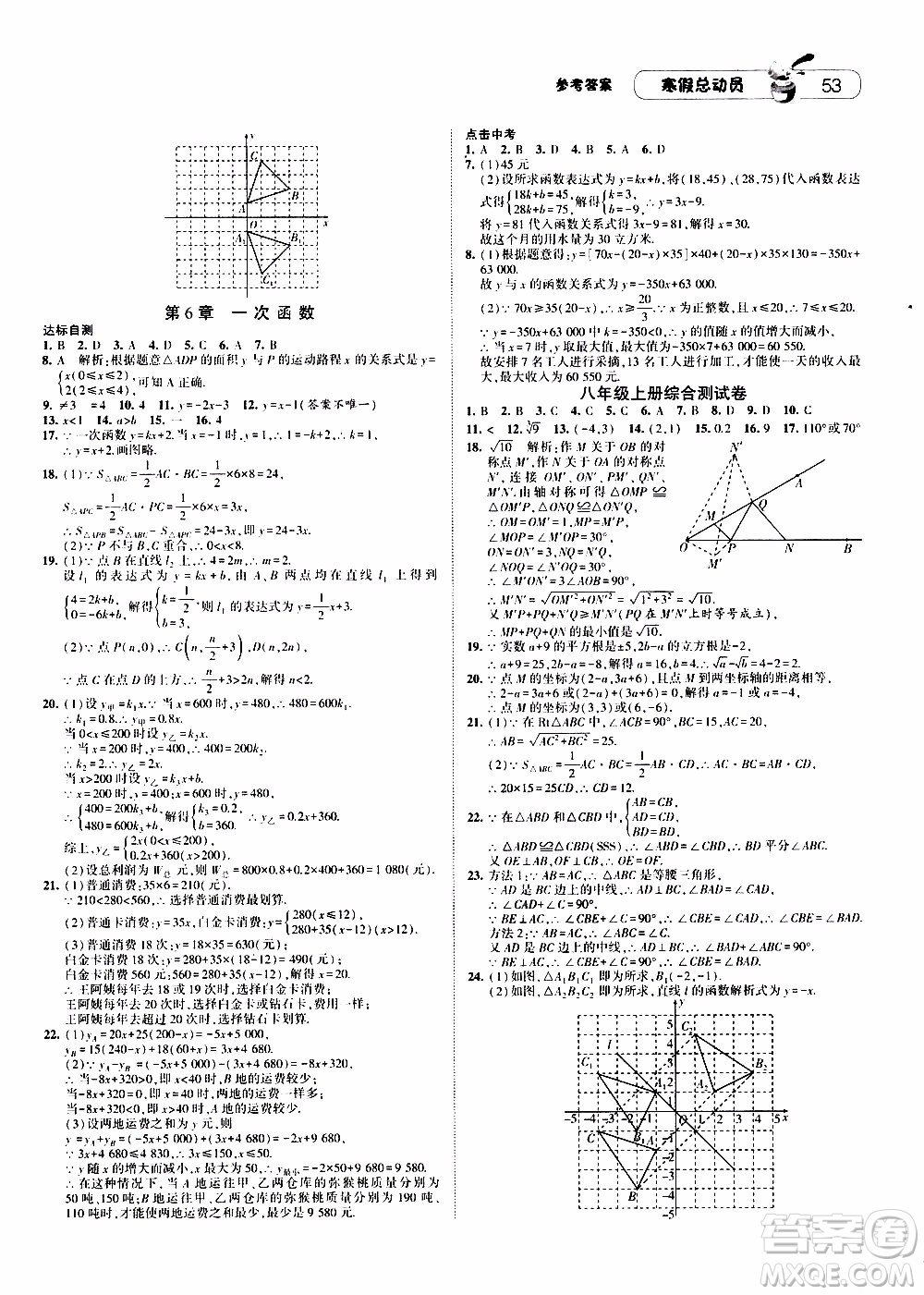 經(jīng)綸學(xué)典2020年寒假總動員數(shù)學(xué)八年級江蘇國際版參考答案