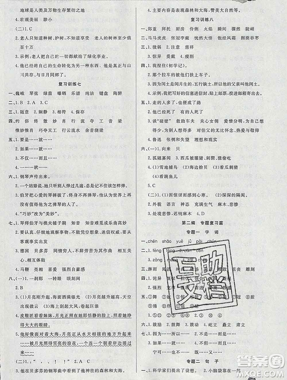 2020年品至教育假期復習計劃寒假銜接六年級語文人教版答案