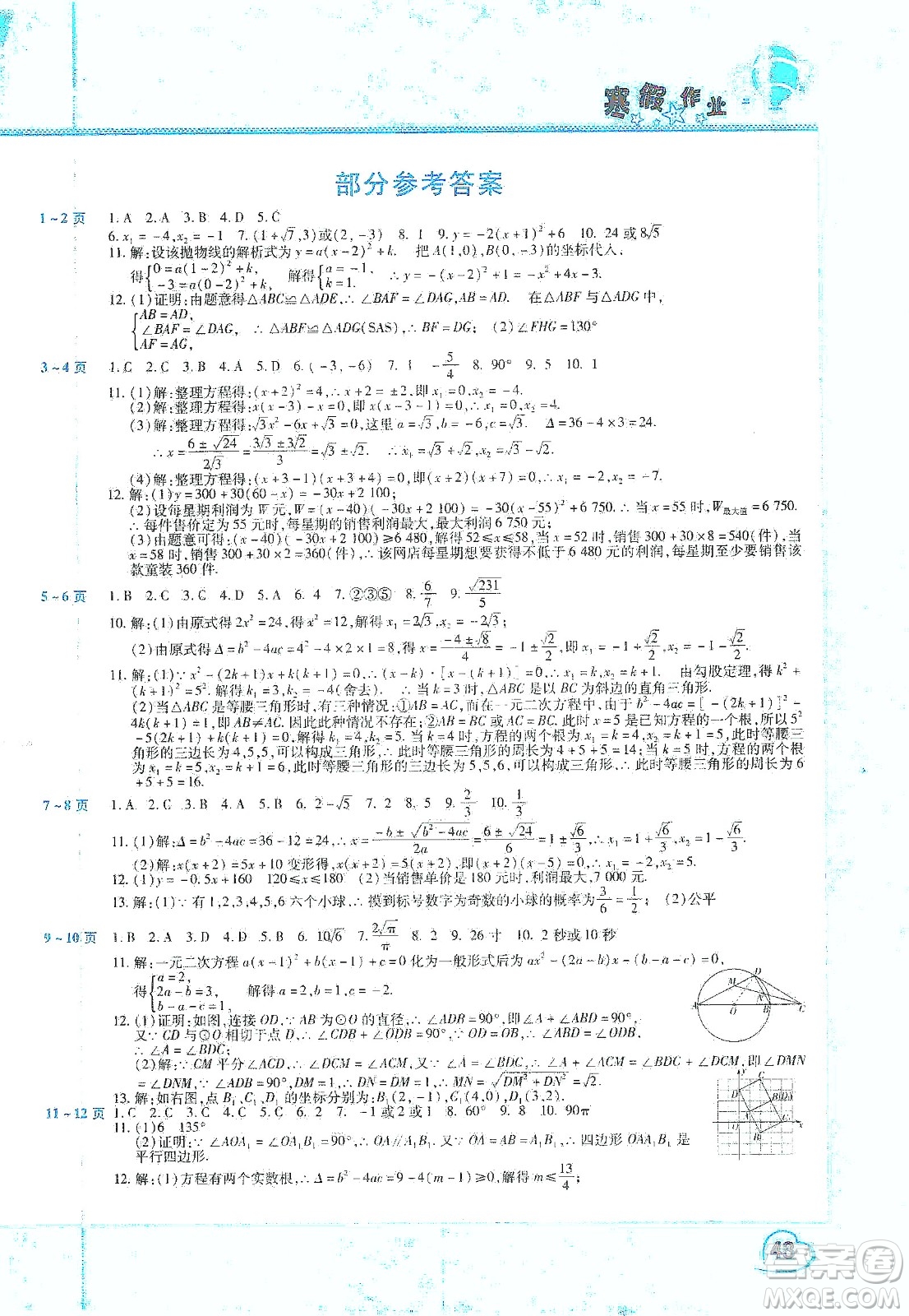 中原農(nóng)民出版社2020年豫新銳圖書假期園地寒假作業(yè)九年級數(shù)學(xué)答案