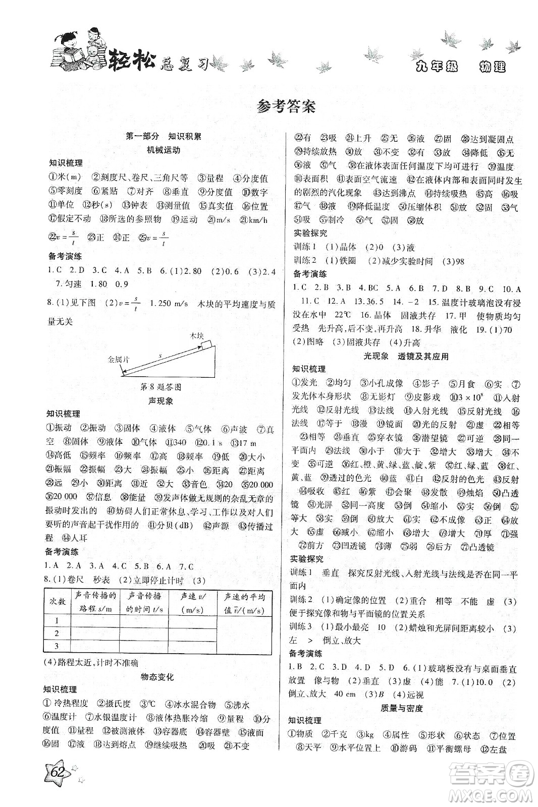 河北科學(xué)技術(shù)出版社2020河北中考輕松總復(fù)習(xí)寒假作業(yè)九年級(jí)物理答案