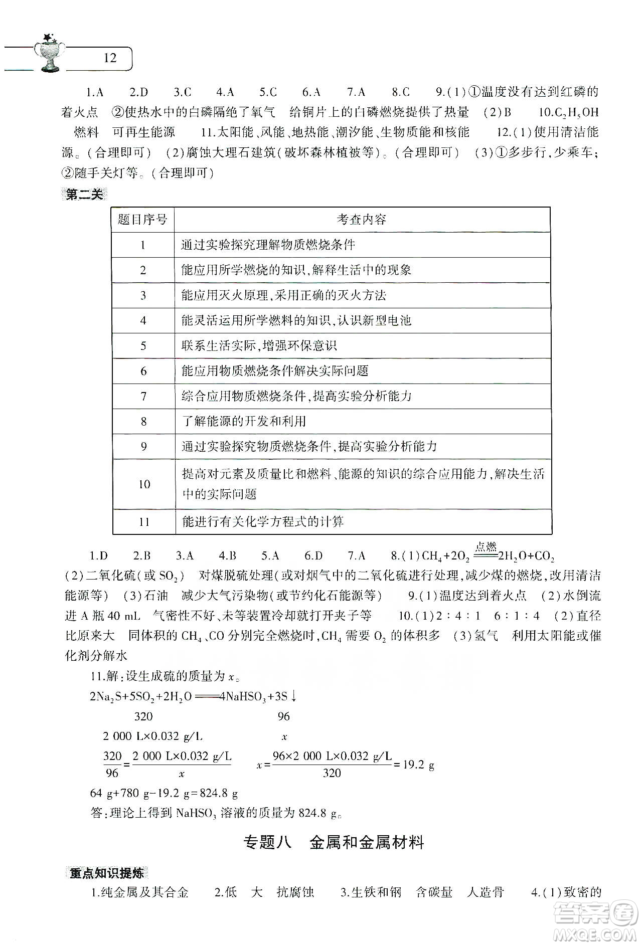 大象出版社2020化學(xué)寒假作業(yè)本九年級通用版答案