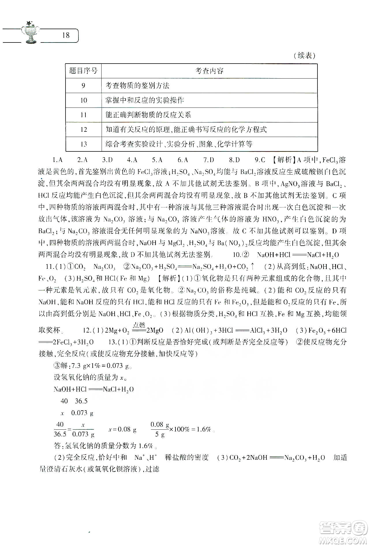 大象出版社2020化學(xué)寒假作業(yè)本九年級通用版答案