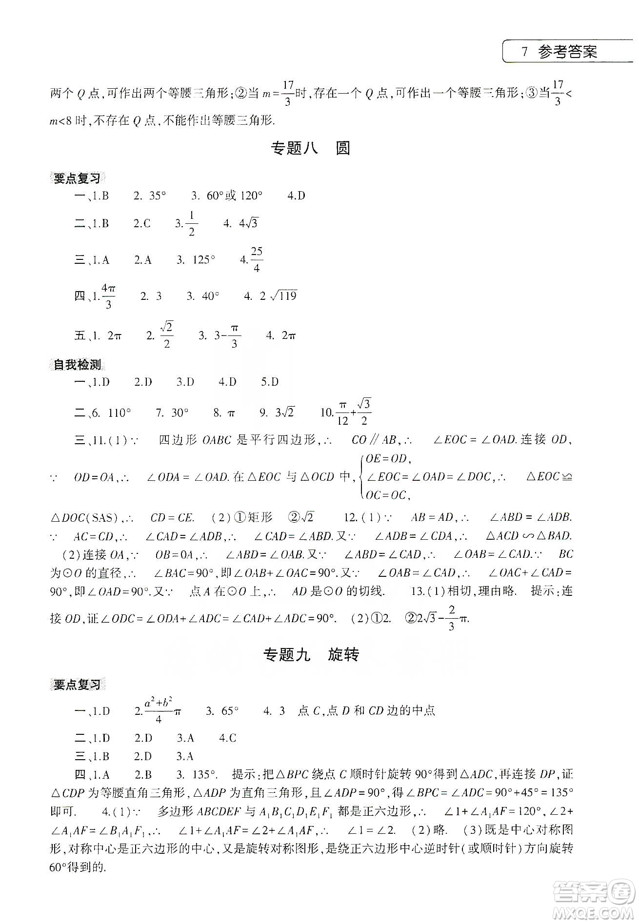 大象出版社2020數(shù)學(xué)寒假作業(yè)本九年級通用版答案