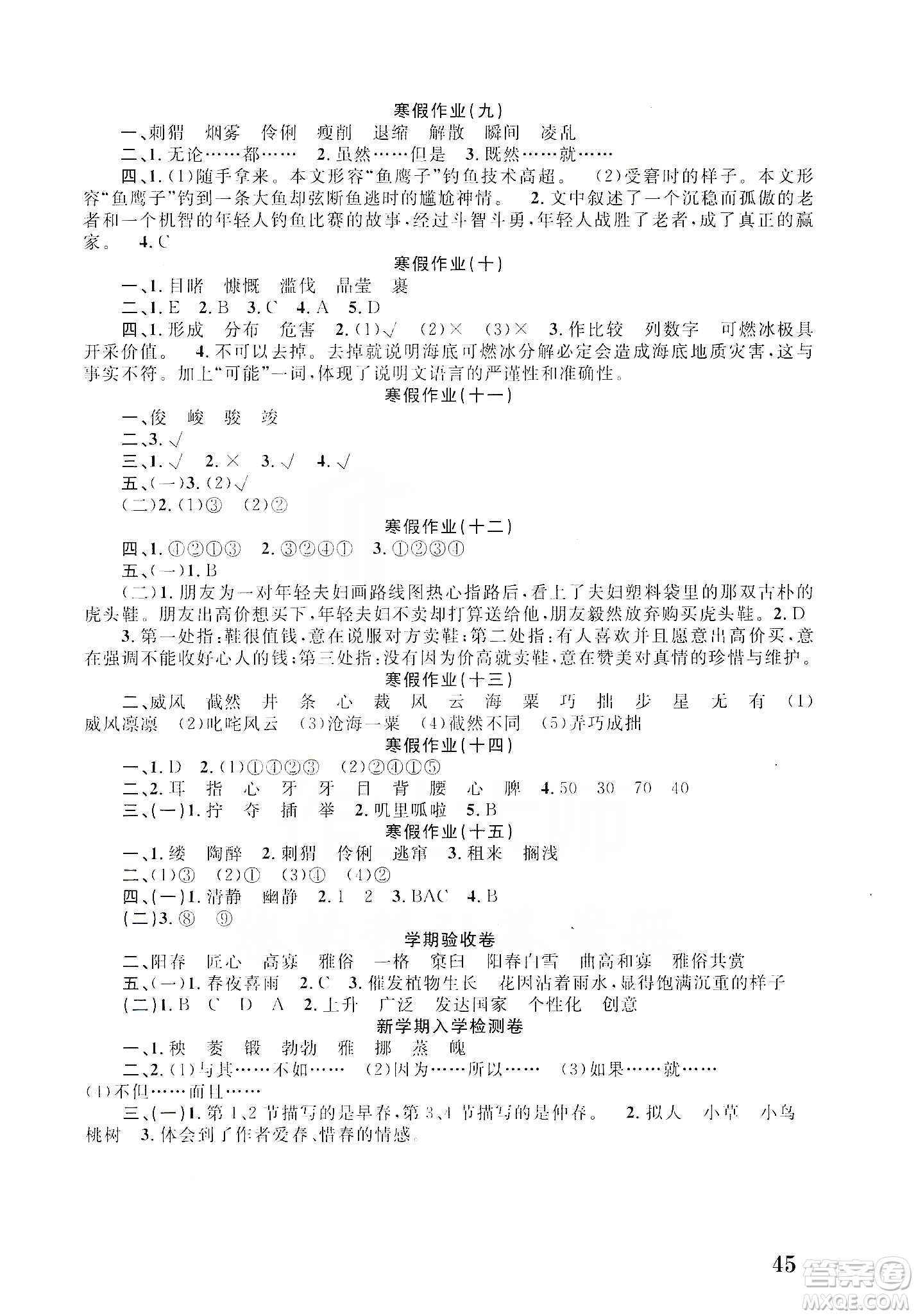 南京大學(xué)出版社2020學(xué)而優(yōu)寒假作業(yè)本培優(yōu)銜接六年級語文答案