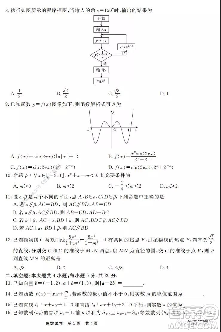 博雅聞道2019-2020年度第一次高中聯(lián)合質(zhì)量測評理數(shù)試題及答案