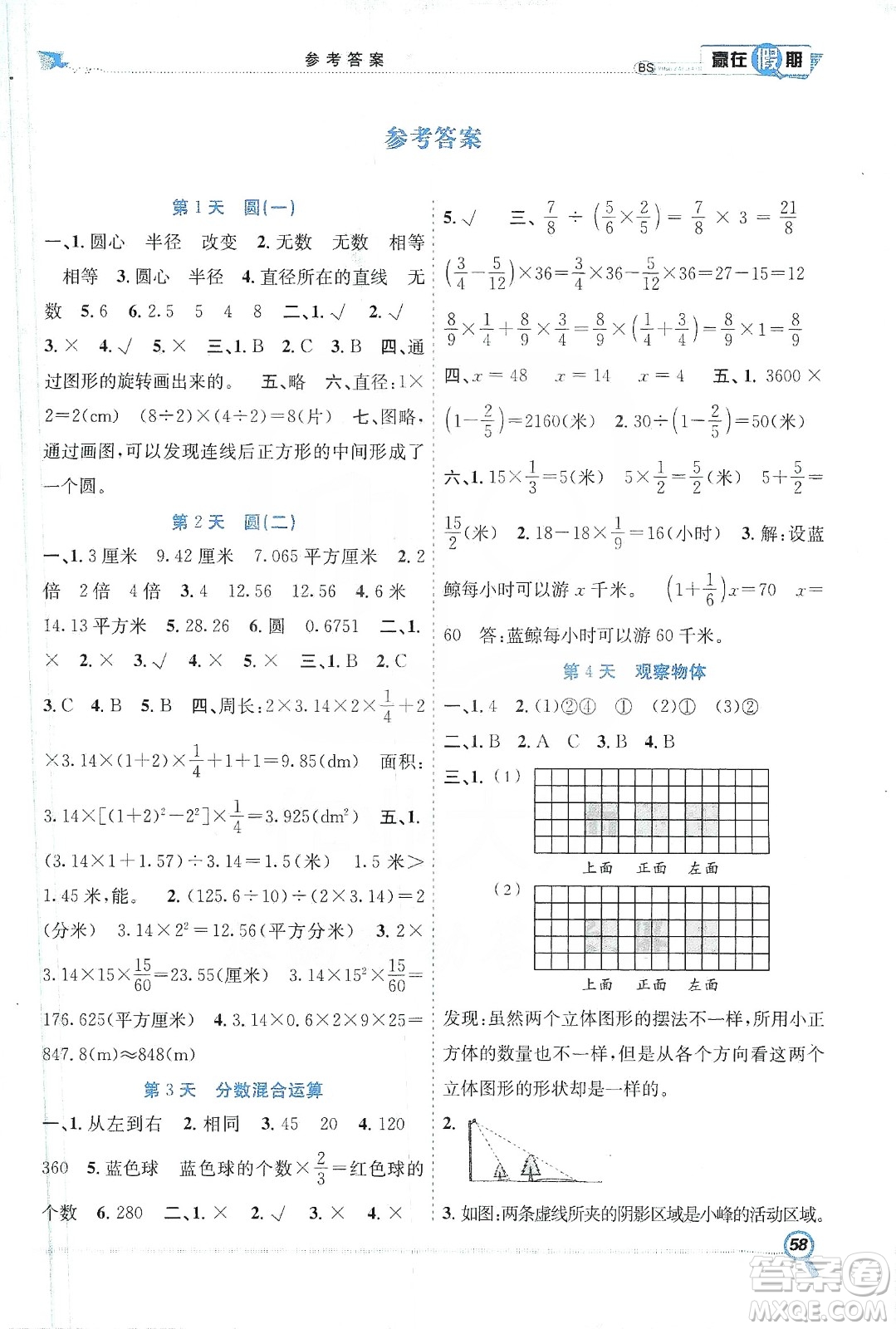 合肥工業(yè)大學(xué)出版社2020宏龍寒假學(xué)期總復(fù)習(xí)贏在假期六年級(jí)數(shù)學(xué)北師大版答案