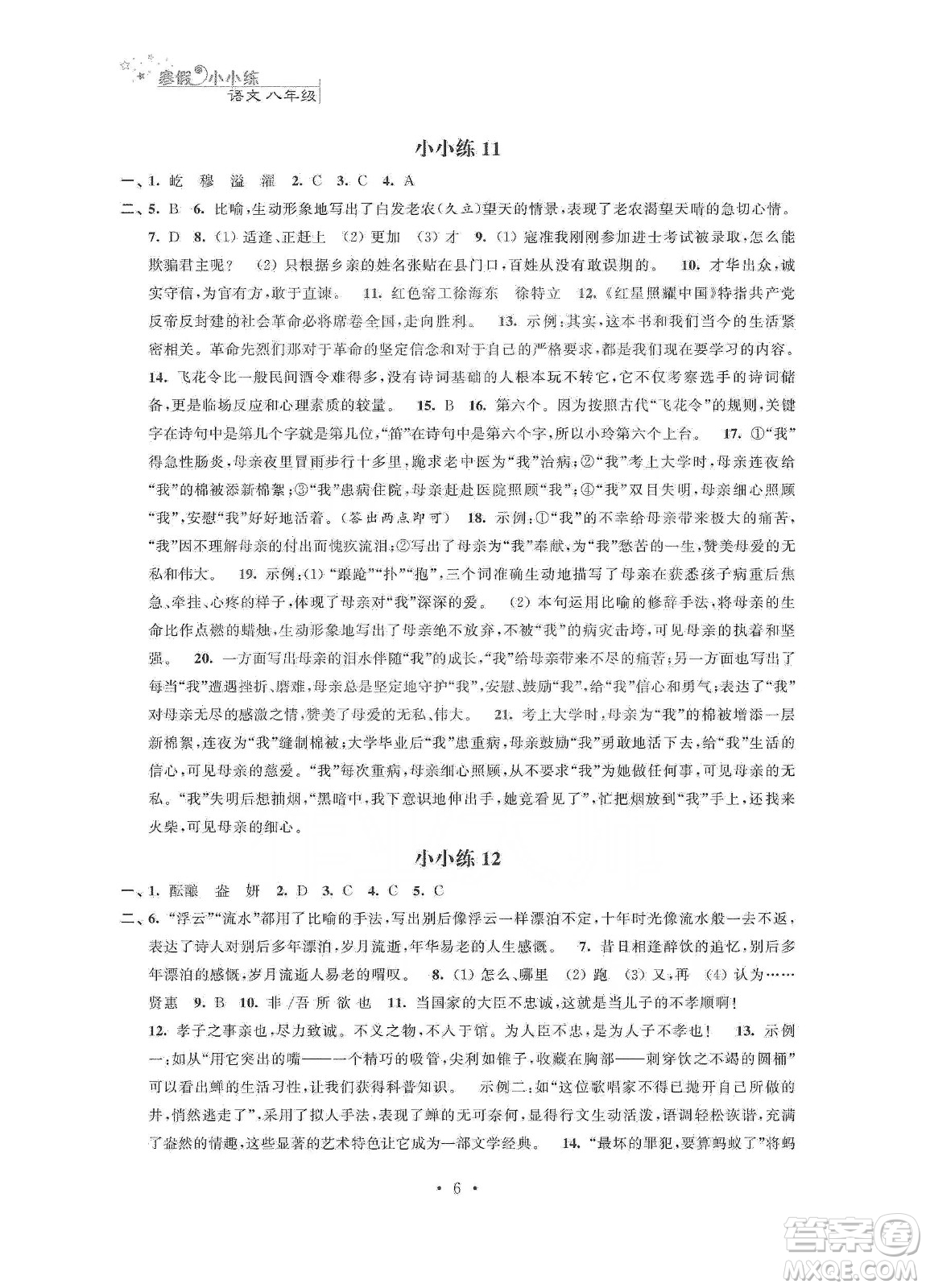 江蘇鳳凰科學(xué)技術(shù)出版社2020寒假小小練八年級(jí)語(yǔ)文數(shù)學(xué)英語(yǔ)物理合訂本答案