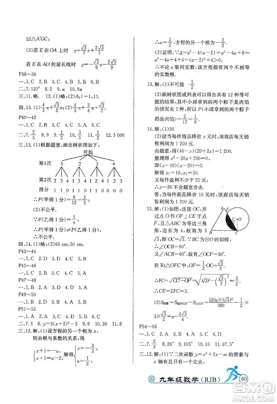 延邊教育出版社2020快樂假期寒假作業(yè)九年級(jí)數(shù)學(xué)RJB版答案